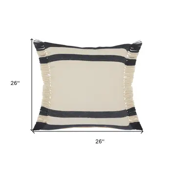 26" X 26" Ensign Blue White And Linen 100% Cotton Striped Zippered Pillow