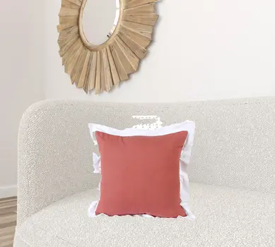 20" X 20" Deep Coral And White 100% Cotton Geometric Zippered Pillow