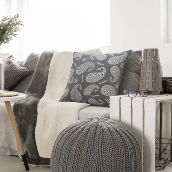 24" X 24" Gray And White 100% Cotton Geometric Zippered Pillow