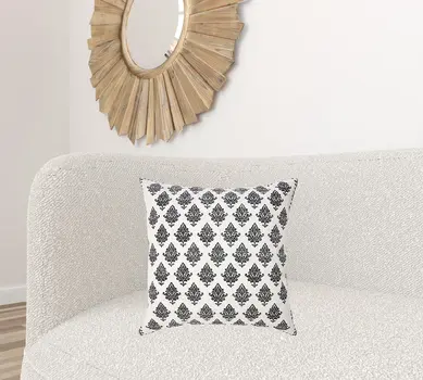 20" X 20" White And Black 100% Cotton Geometric Zippered Pillow