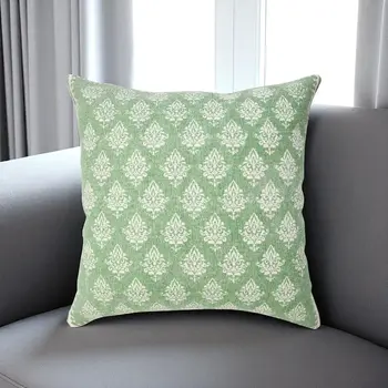 20" Green And White Geometric Cotton Throw Pillow