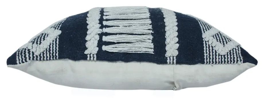 20" X 20" Blue And Ivory 100% Cotton Geometric Zippered Pillow