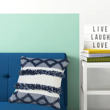 20" Navy Blue And White Fabric Coastal Throw Pillow