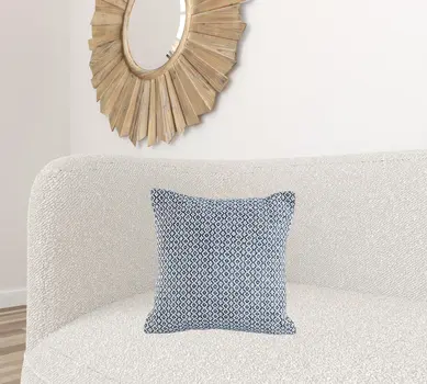 18" X 18" Navy And White 100% Cotton Geometric Zippered Pillow