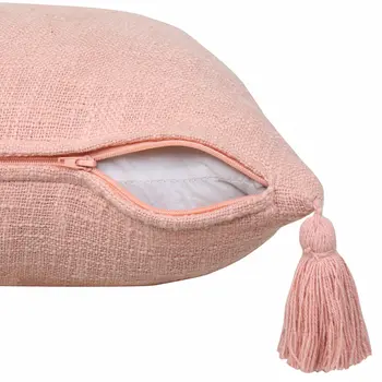 20" Light Pink Cotton Throw Pillow with Tassels