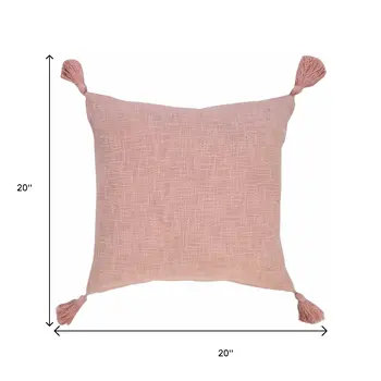 20" Light Pink Cotton Throw Pillow with Tassels