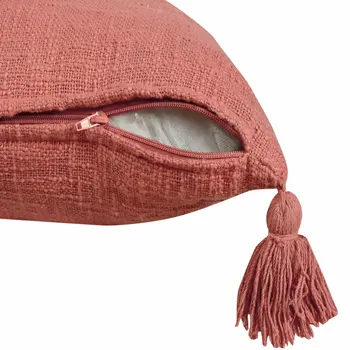 20" Coral Cotton Throw Pillow with Tassels