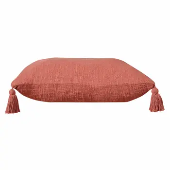 20" Coral Cotton Throw Pillow with Tassels