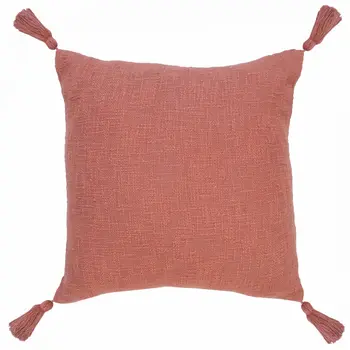 20" Coral Cotton Throw Pillow with Tassels