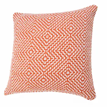 20" X 20" Orange And White 100% Cotton Geometric Zippered Pillow