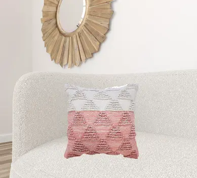 20" X 20" Pink And Off-White 100% Cotton Geometric Zippered Pillow