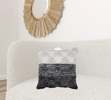 20" X 20" Black And Off-White 100% Cotton Geometric Zippered Pillow