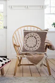 20" X 20" Brown And White 100% Cotton Striped Zippered Pillow