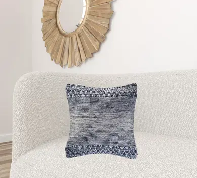 20" X 20" Blue And Ivory 100% Cotton Chevron Zippered Pillow