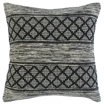 20" X 20" Gray And Black 100% Cotton Geometric Zippered Pillow