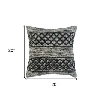 20" X 20" Gray And Black 100% Cotton Geometric Zippered Pillow