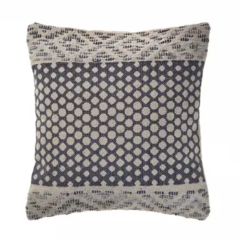 20" X 20" Denim Blue And Ivory 100% Cotton Chevron Zippered Pillow