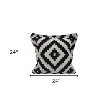 24" Black and White Throw Pillow