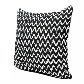 20" X 20" Black And White Polyester Chevron Zippered Pillow