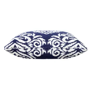 20" X 20" Blue And White 100% Cotton Damask Zippered Pillow