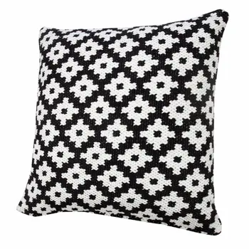 20" Black And White Cotton Geometric Throw Pillow
