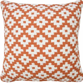 20" X 20" Orange And White 100% Cotton Geometric Zippered Pillow