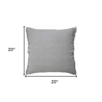 20" Gray Cotton Throw Pillow with Fringe