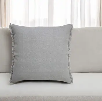 20" Gray Cotton Throw Pillow with Fringe