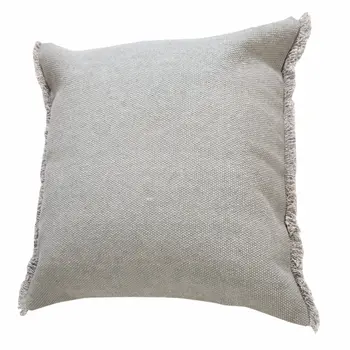 20" Gray Cotton Throw Pillow with Fringe