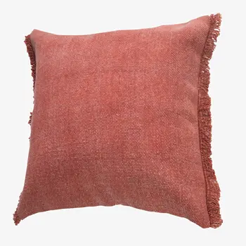 20" Dusty Rose Cotton Throw Pillow with Fringe