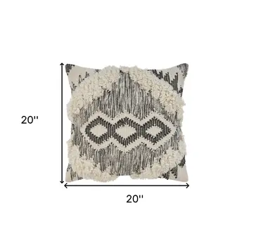 20" Black and Ivory Throw Pillow