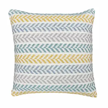 18" X 18" Yellow And Teal 100% Cotton Striped Zippered Pillow