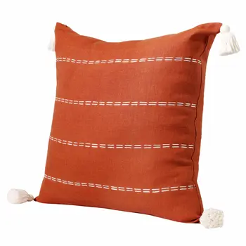 20" X 20" Rust Linen Striped Zippered Pillow