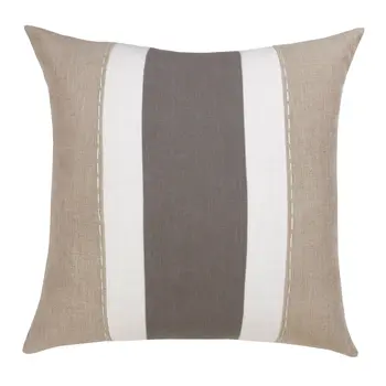 20" X 20" Gray And Tan Linen Striped Zippered Pillow