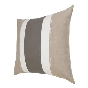 20" X 20" Gray And Tan Linen Striped Zippered Pillow