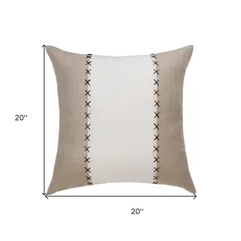 20" X 20" Gray And Tan Linen Patchwork Zippered Pillow