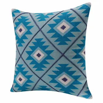 20" X 20" Blue And White 100% Cotton Geometric Zippered Pillow
