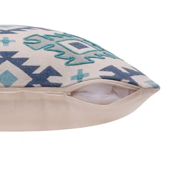 20" X 20" Navy And Light Gray 100% Cotton Geometric Zippered Pillow
