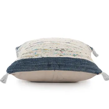 20" Blue And Off White Cotton Abstract Throw Pillow