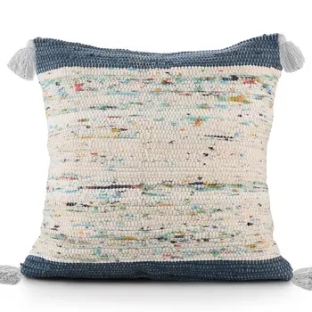 20" Blue And Off White Cotton Abstract Throw Pillow