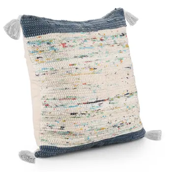 20" Blue And Off White Cotton Abstract Throw Pillow
