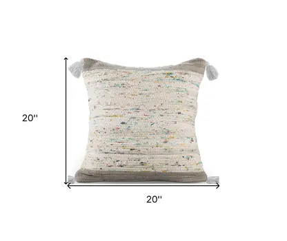 20" X 20" Gray And Off-White 100% Cotton Abstract Zippered Pillow