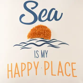 20" White Navy Blue And Yellow Fabric The sea is my happy place Text Throw Pillow with Tassels