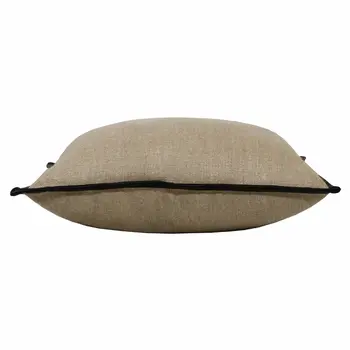20" Tan And Black Linen Color Block Throw Pillow