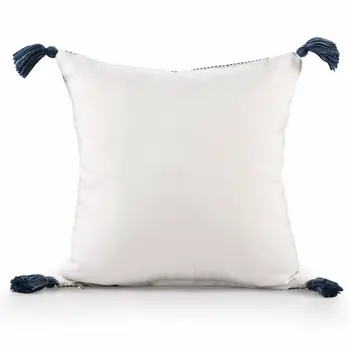 20" Ivory and Blue Throw Pillow