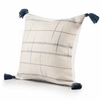 20" Ivory and Blue Throw Pillow