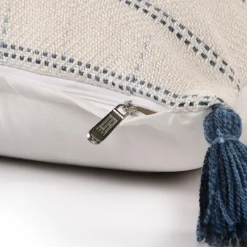 20" Ivory and Blue Throw Pillow