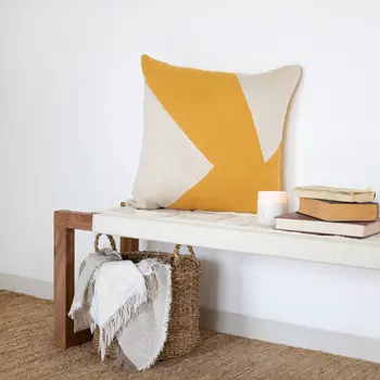 24" X 24" Yellow And Ivory 100% Cotton Abstract Zippered Pillow