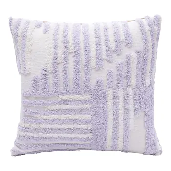 22" Purple and White Geometric Cotton Throw Pillow With Texture