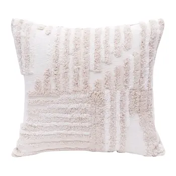 22" Beige and White Geometric Cotton Throw Pillow With Texture